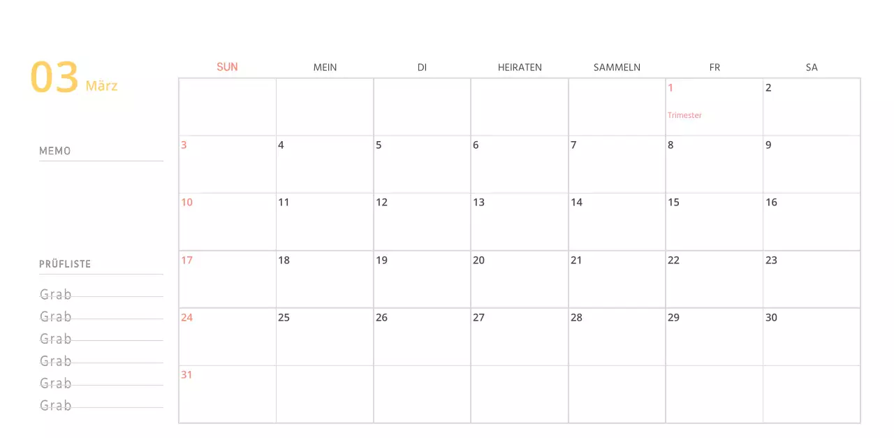 Niedlich illustrierter grüner Tischkalender mit Familienthemen