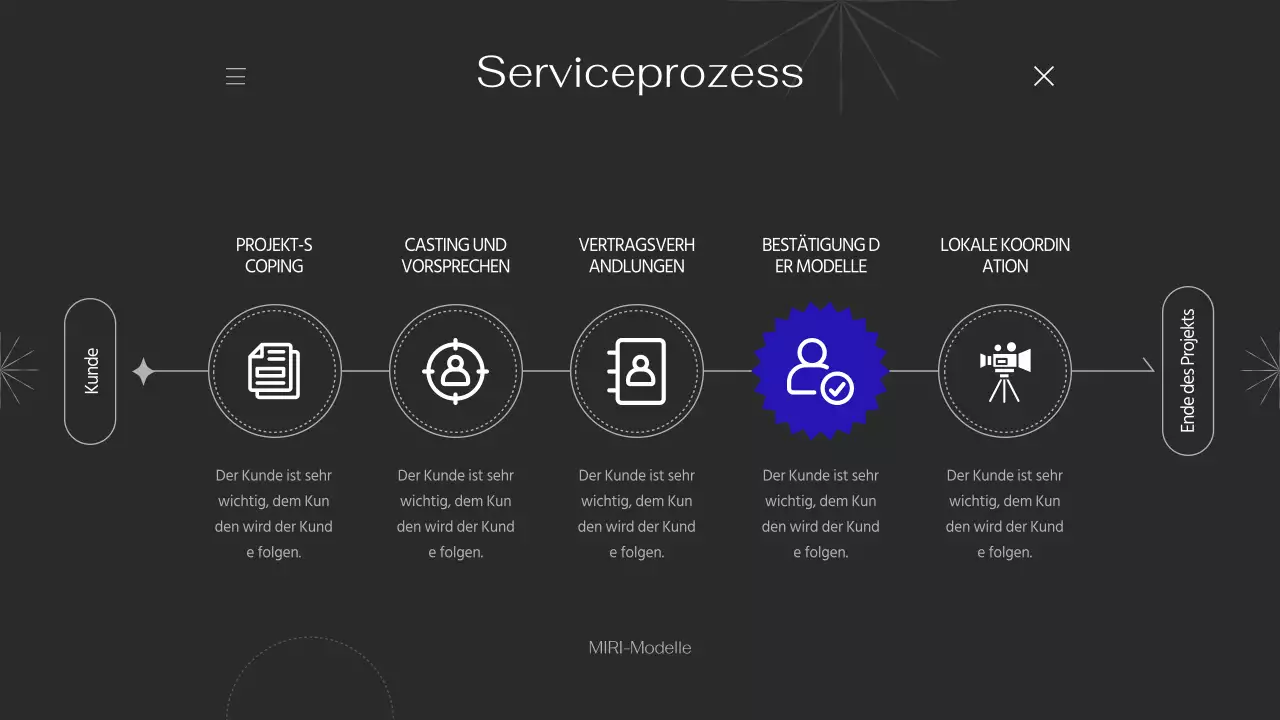 Portfolio mit einfachen Linien und lila Akzenten auf schwarzem Hintergrund