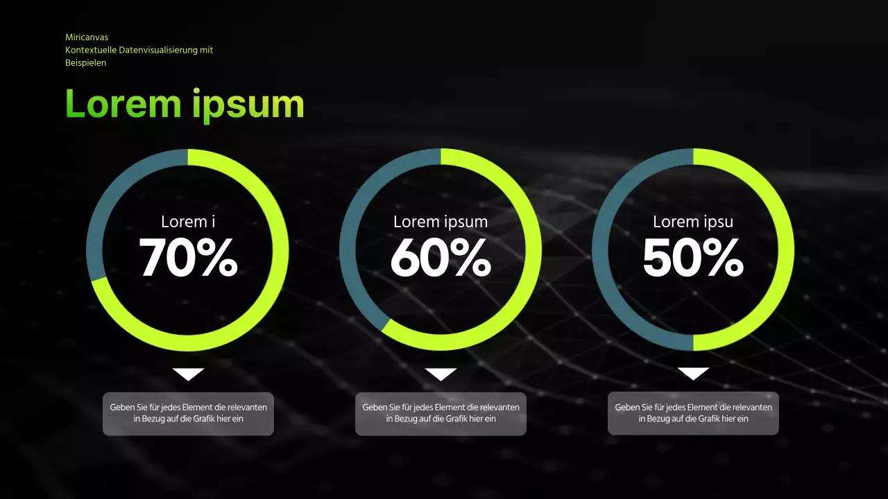 Infografische Geschäftspräsentation mit schwarzem und chartreusfarbenem Farbverlauf