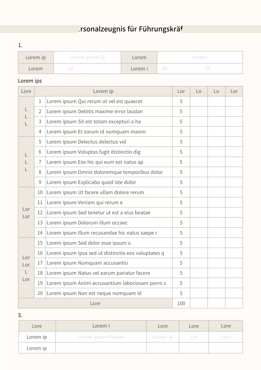 Bewertungspunkte für den beigen Beurteilungsbogen für Führungskräfte Beurteilungsbogen für die Beförderung