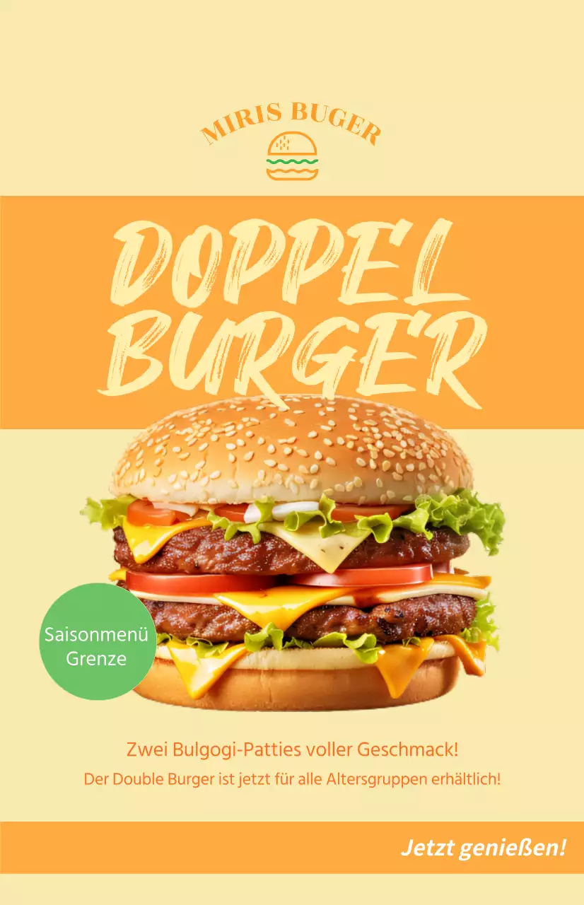 Flagge für das Startfenster des Menüs mit Text in einer groben Schriftart über einem orangefarbenen Quadrat