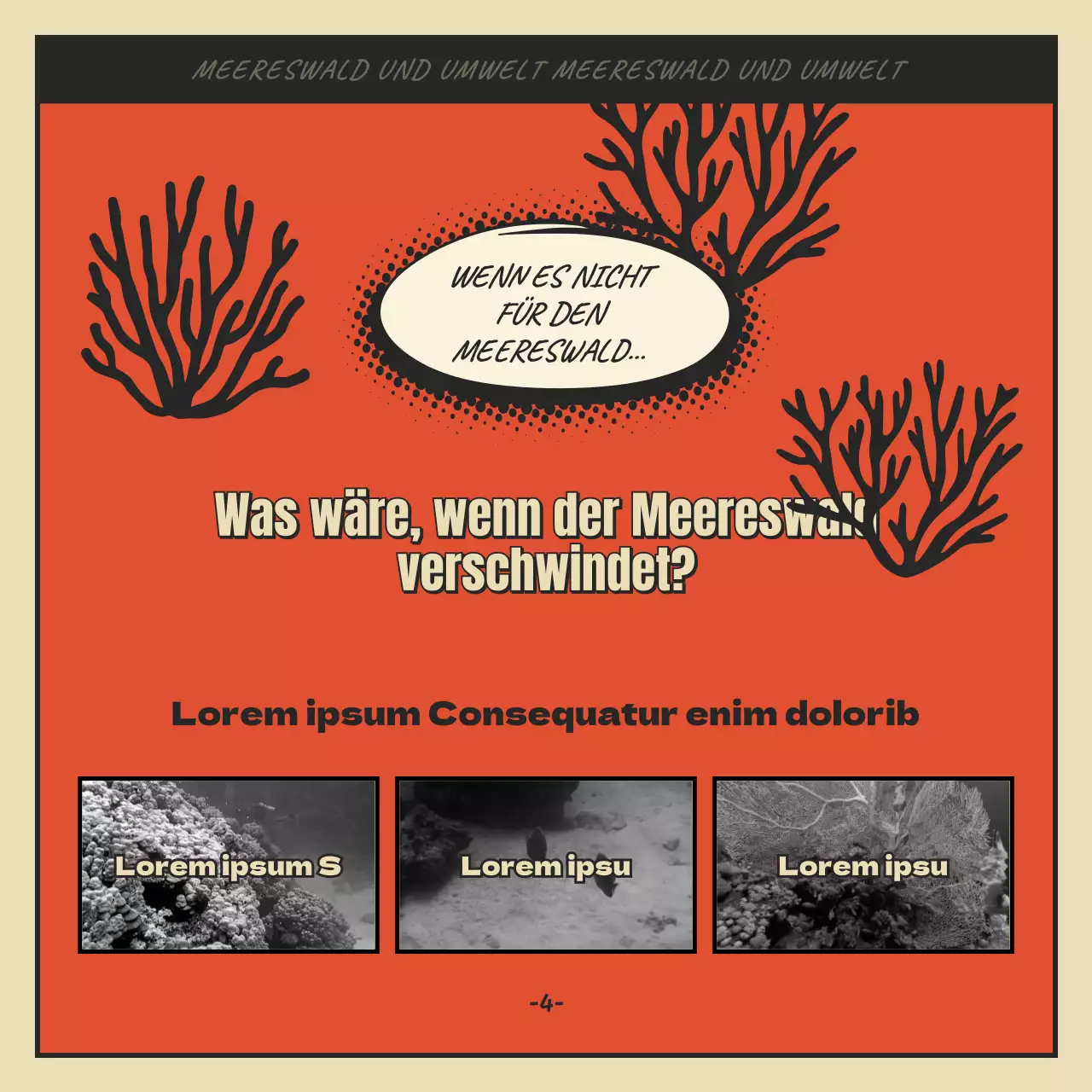 Cartoon-Konzept Meer Wald und Algen in rot und schwarz