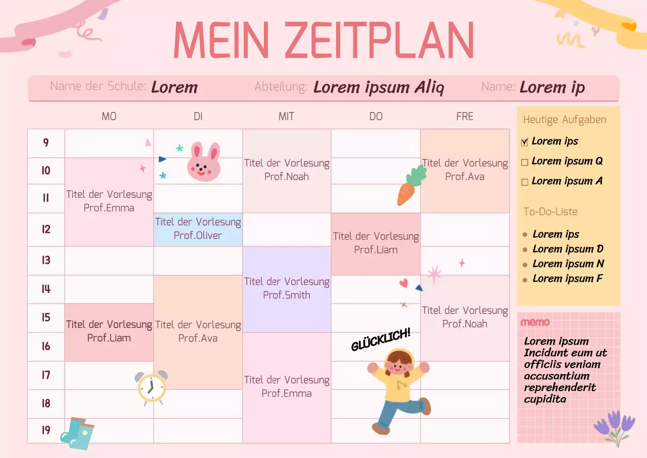 Fahrplan mit einem rosa und niedlichen Dakou-Konzept