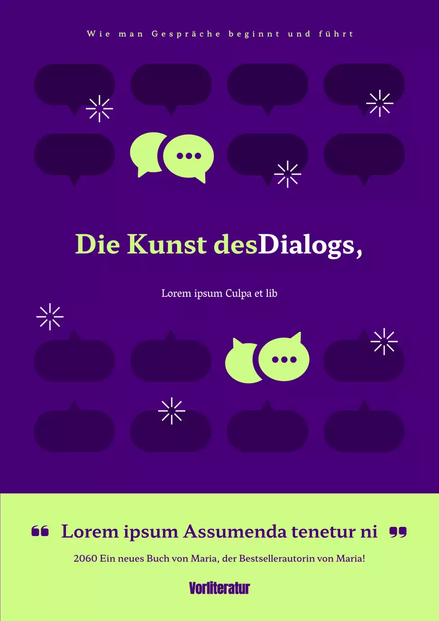 Technischer Umschlag des Gesprächs mit lila und lindgrünen Akzenten