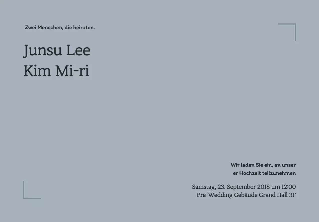 Hochzeitspostkartenumschlag mit einfachem Linienrahmen und hochzeitsbezogenem Text