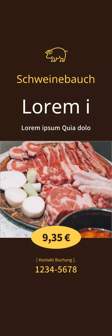 All-you-can-eat-Schweinebauch klein auf braunem Hintergrund