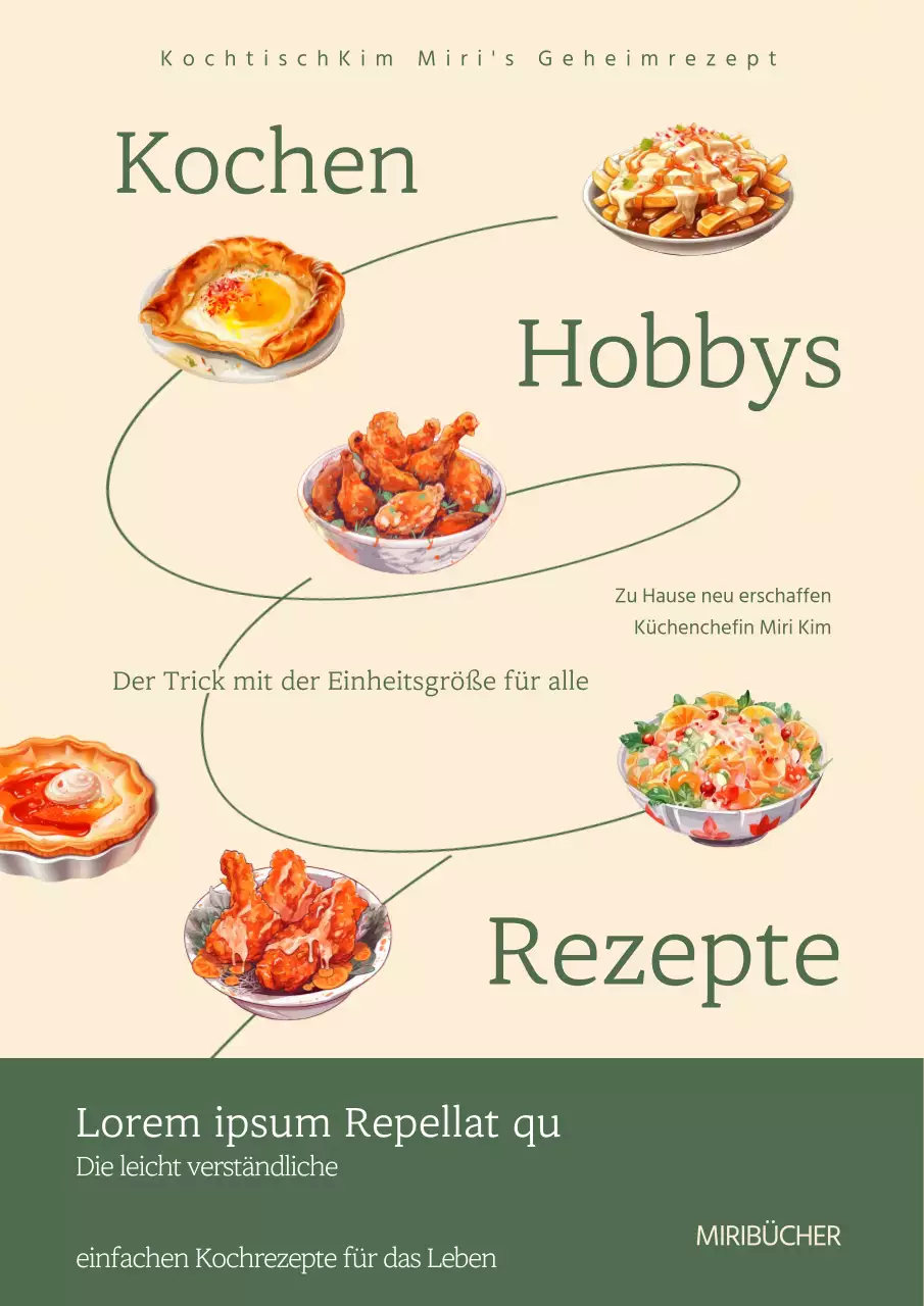 Rezeptbuch mit beigen, sentimentalen Illustrationen