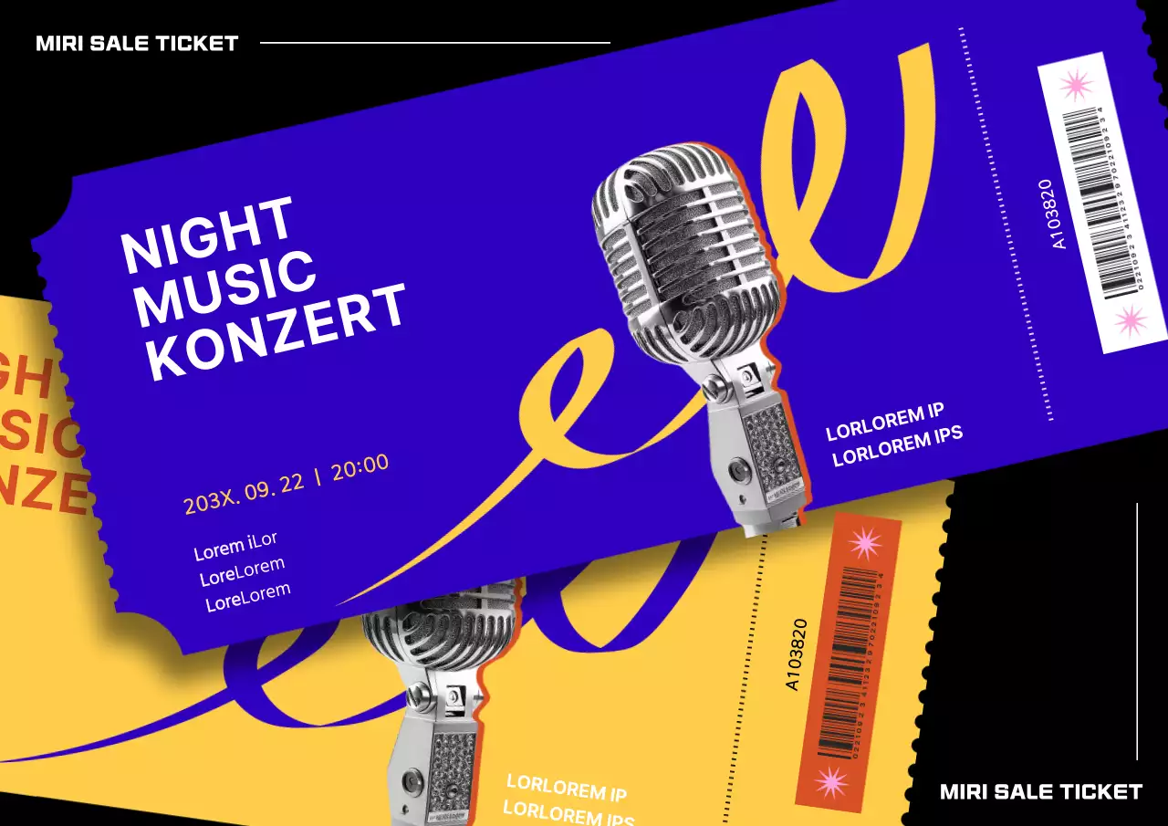 Werbematerial für ein Nachtmusikkonzert mit Eintrittskarten in Marineblau.