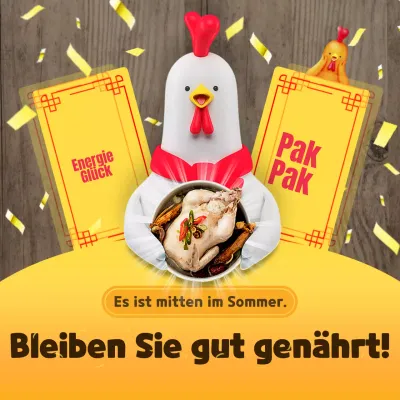 3D-Charakter Samgyetang Thema mit gelben bunten und fröhlichen Jubel Konzept