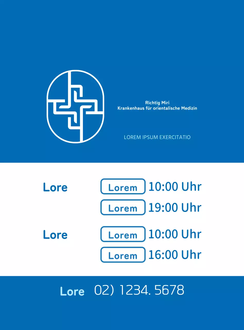 Information und Werbung für Kliniken für orientalische Medizin mit einem klaren blau-weißen Konzept