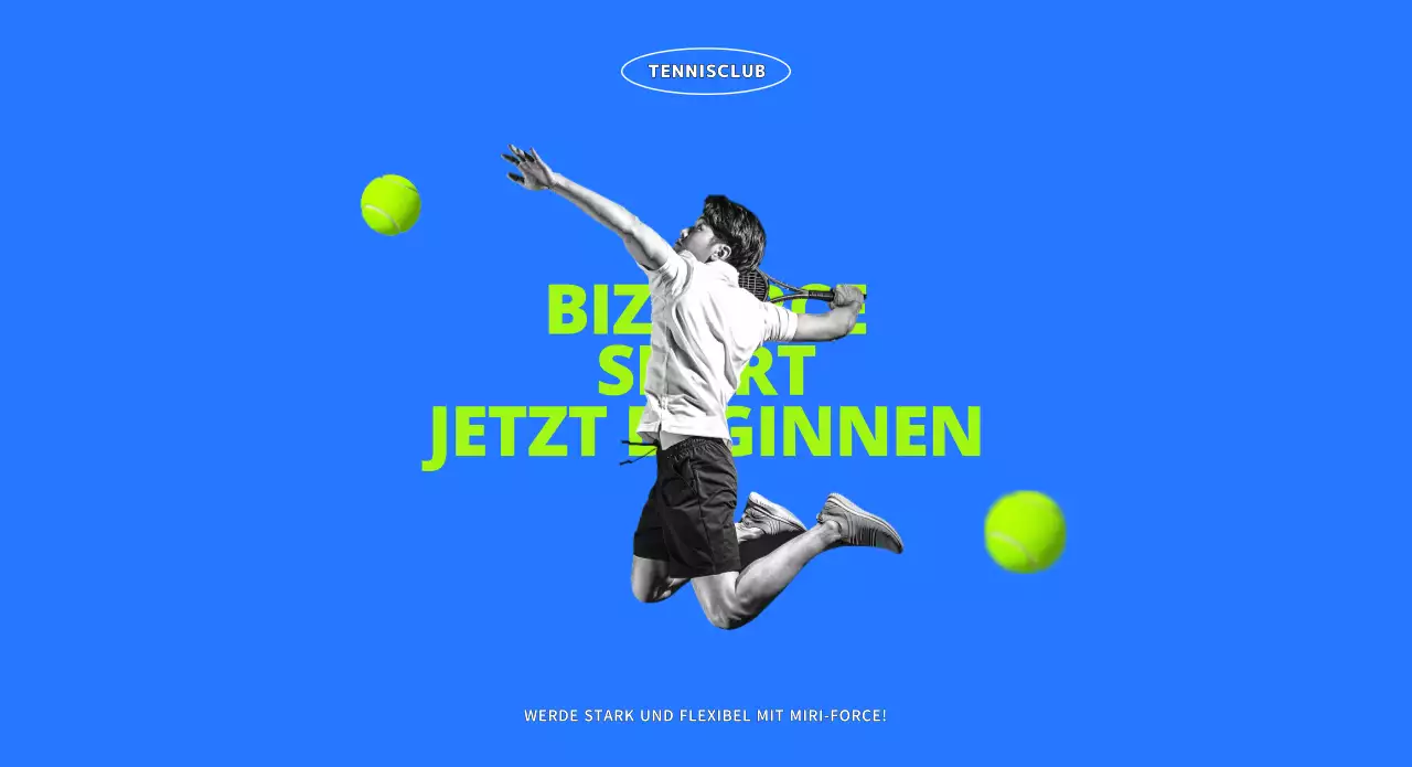 Ein junger, aktiver Tennisclub in Blau und Chartreuse.
