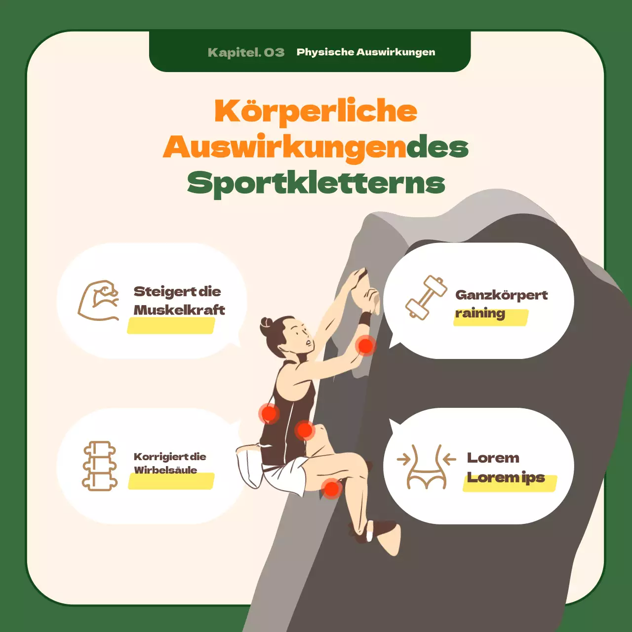 Das beste Hobbyklettern des 21. Jahrhunderts, umrahmt von einem beruhigenden dunkelgrünen Hintergrund