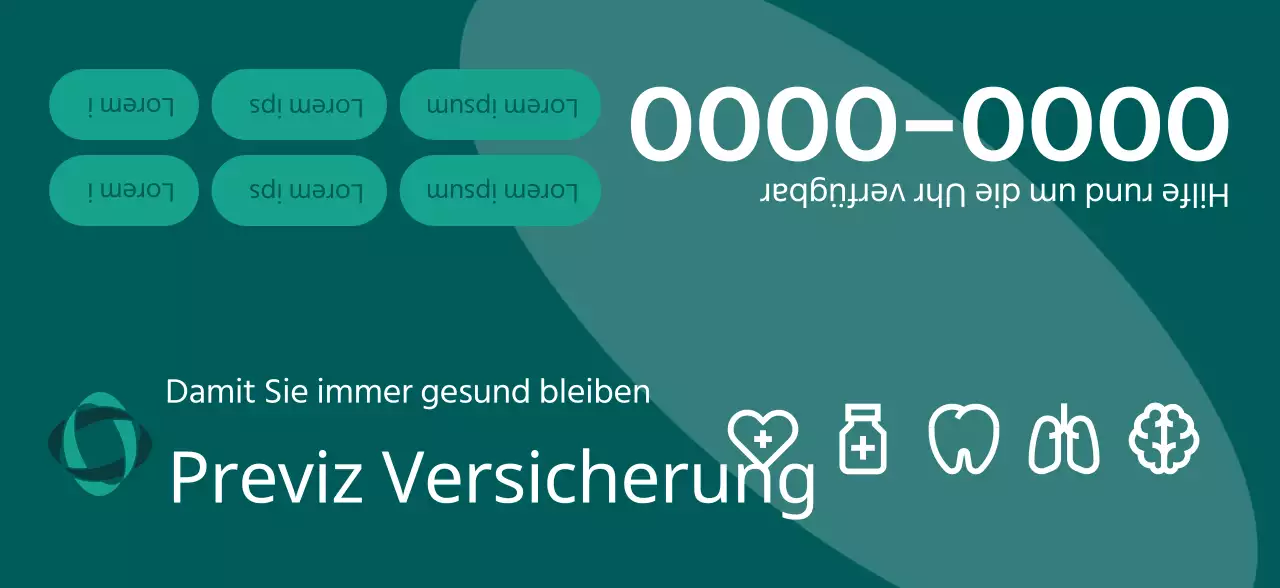 Ein Werbemittel einer Versicherungsgesellschaft mit dunkel getönten 3D-Illustrationen und Gesundheitssymbolen.