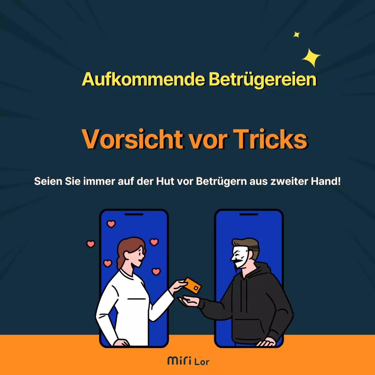 Betrug aus zweiter Hand in Orange und MarineblauTypesCardNews