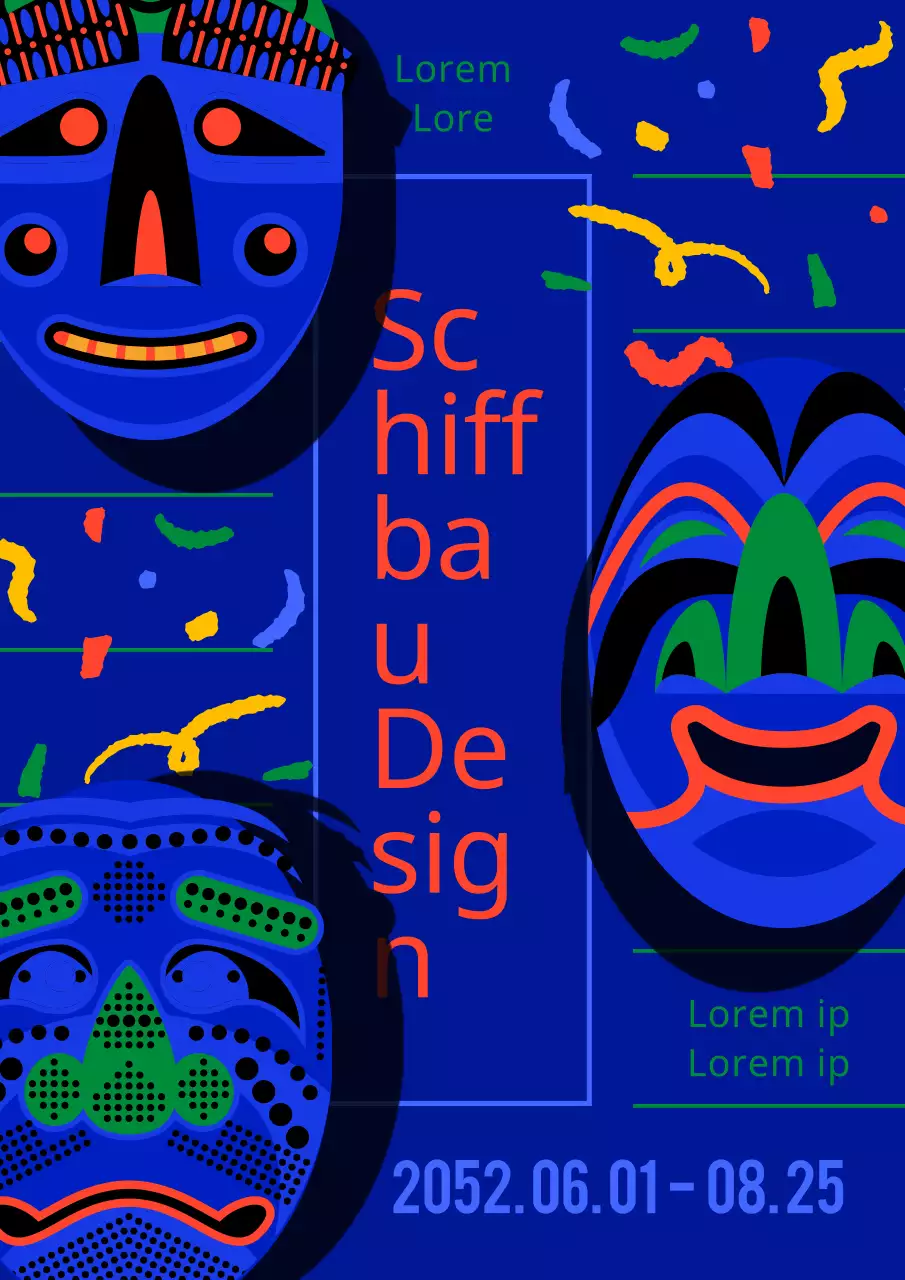 Eine Ausstellung traditioneller Hahoptal-Muster in Blau und Rot