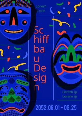 Eine Ausstellung traditioneller Hahoptal-Muster in Blau und Rot