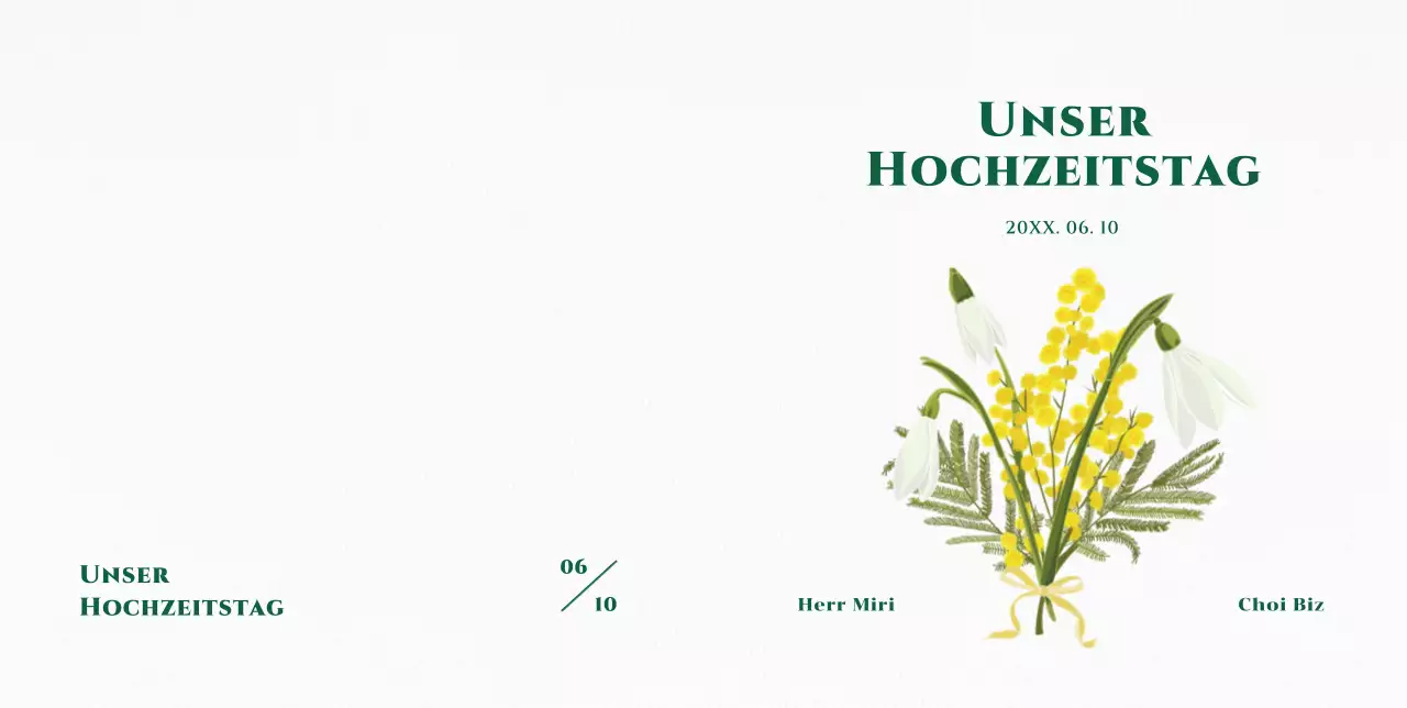 Einfache und sentimentale Hochzeitseinladung mit weißen Lilien und gelben Blumen Illustration