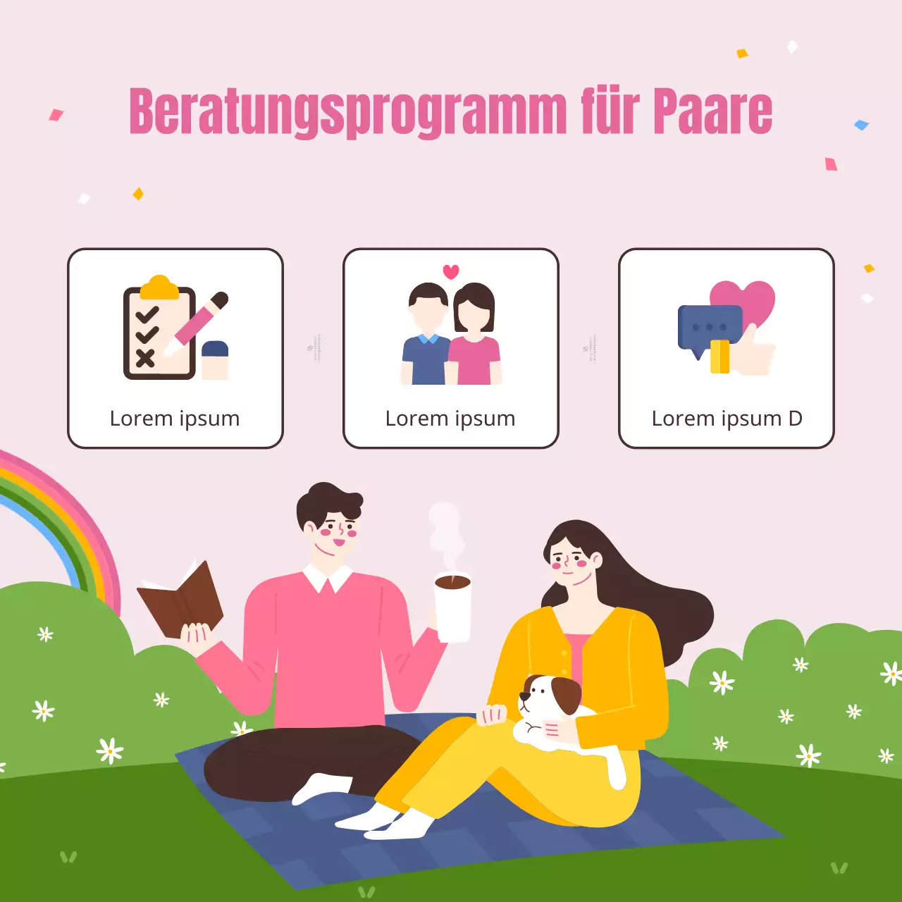 Eine schöne, gemütliche Illustration in Rosa und Chartreuse Familienmonat Mai Paartag Eheberatung