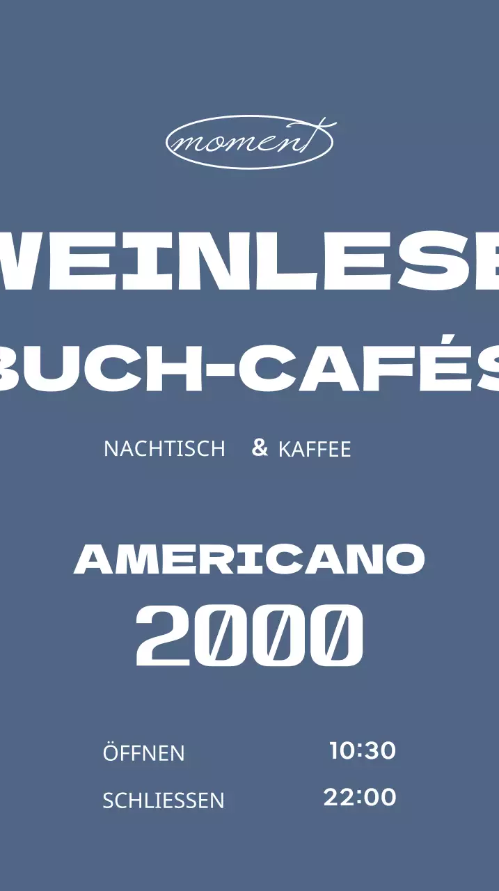 Buch-Café-Schild mit Vintage-Menü auf blauem Hintergrund