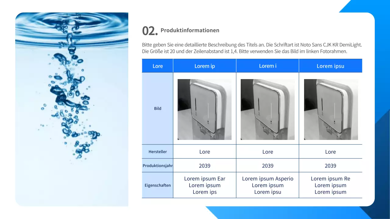 Blaue und weiße, saubere und ordentliche Wasserspender Vermietung Angebot Bericht