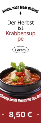 Herbstliches saisonales Catering mit fetten Schriften, Fotolayouts und roten Akzenten