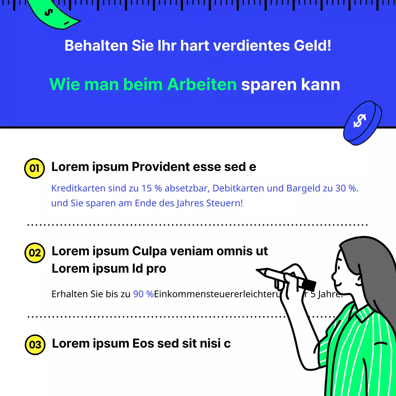 Steuerersparnis in Blau und Chartreuse mit einfachen, klaren und inspirierenden Illustrationen Tax Tech Basics