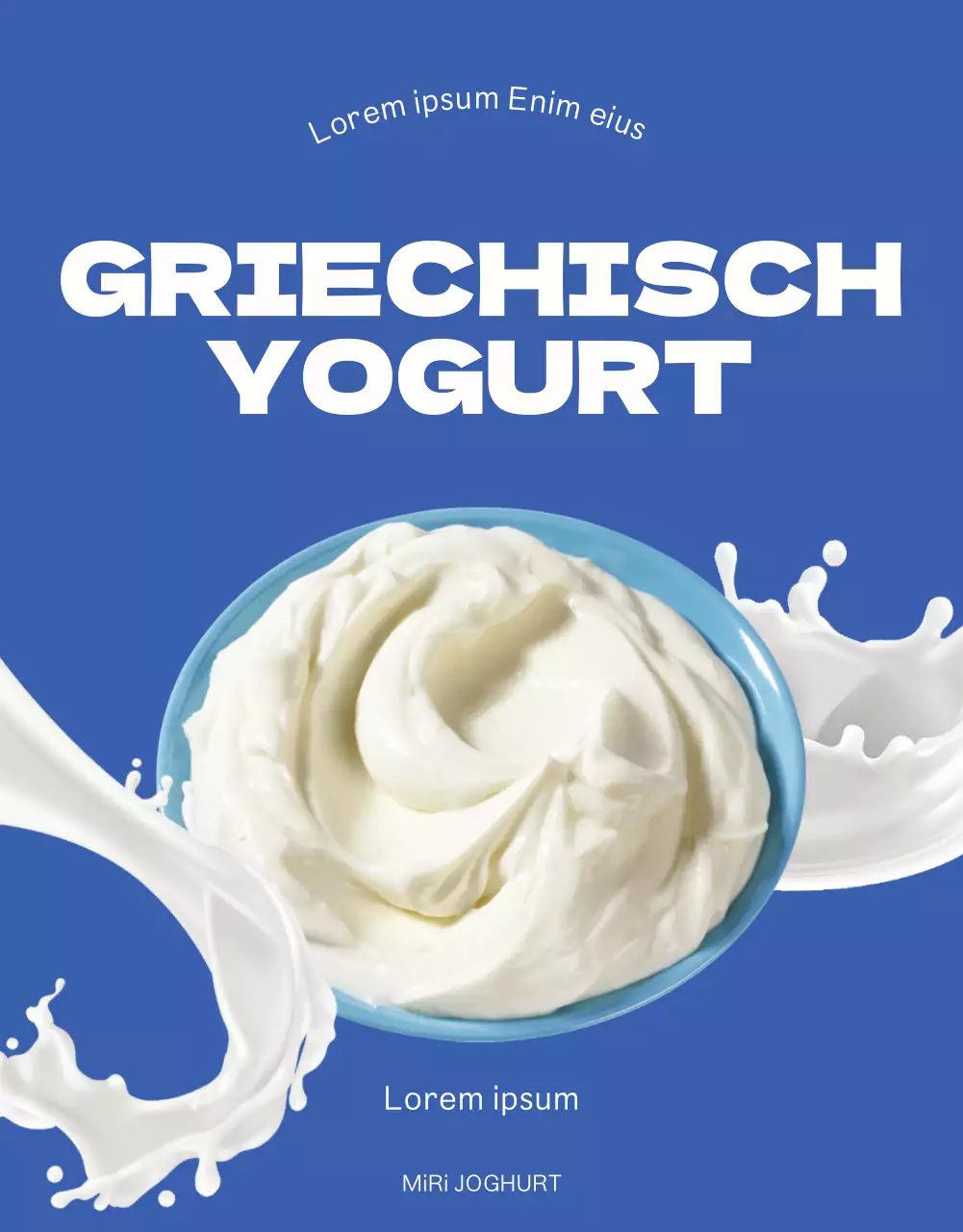 Blau-gelber lebhafter sauberer griechischer Joghurt Detailseite