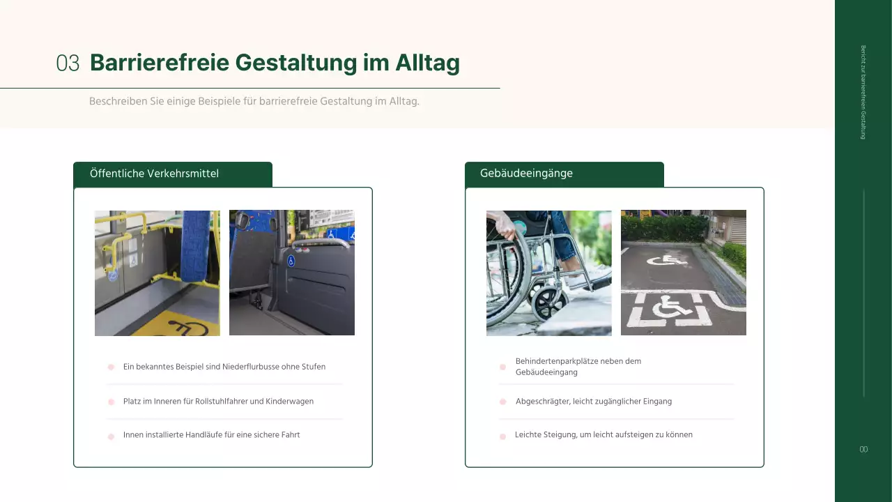 Einfache barrierefreie Aufgabenpräsentation in Beige und Grün