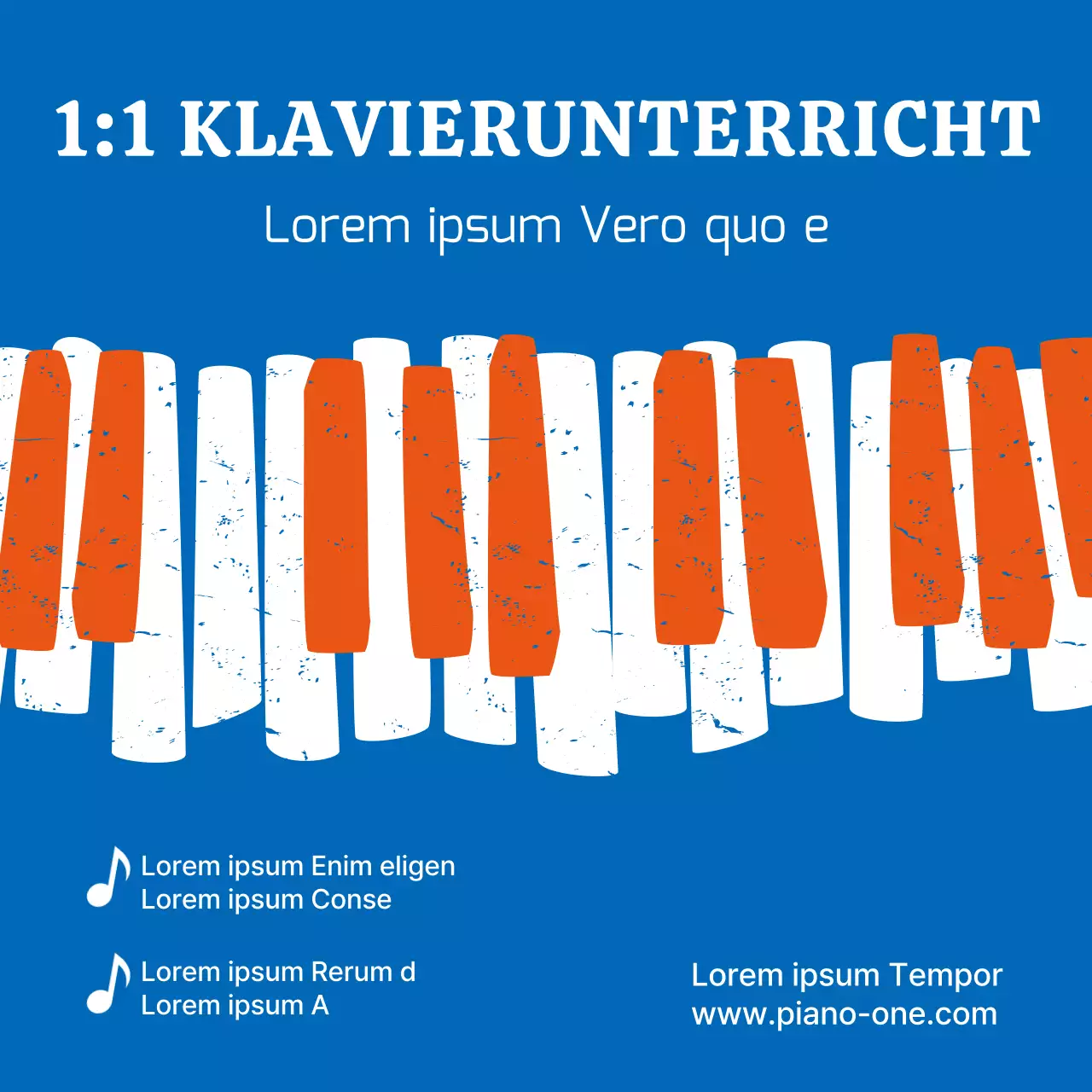Bewerben Sie Ihre Klavierschule mit einem Knall in Blau und Orange