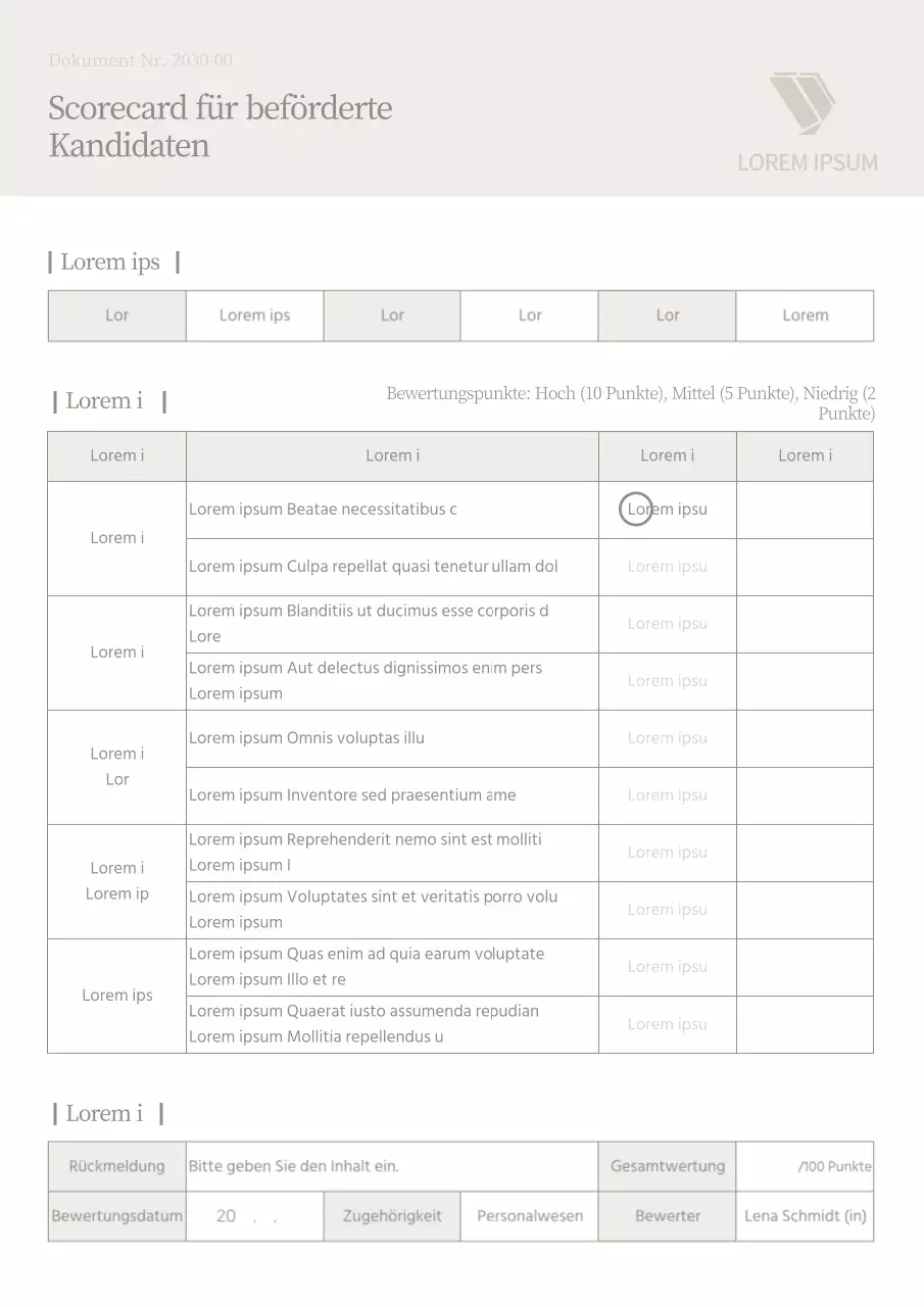 Beige, saubere Bewertungsbögen für Beförderungskandidaten