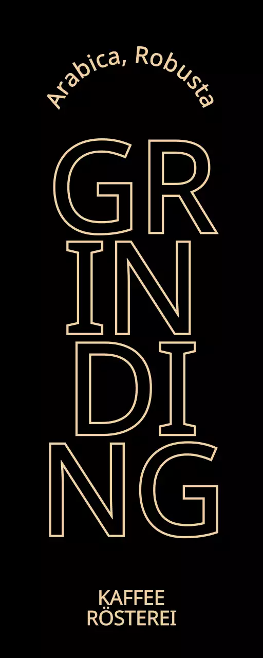 Werbung für ein einfaches, gehobenes Cafe-Konzept mit schwarzem und beigem Text.