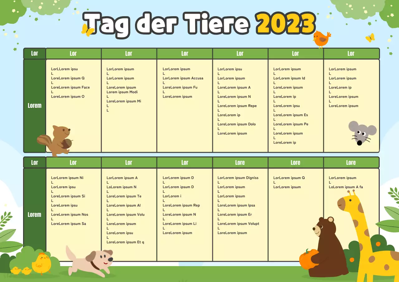 Niedlicher Tierkalender 2023 in Hellblau und Chartreuse