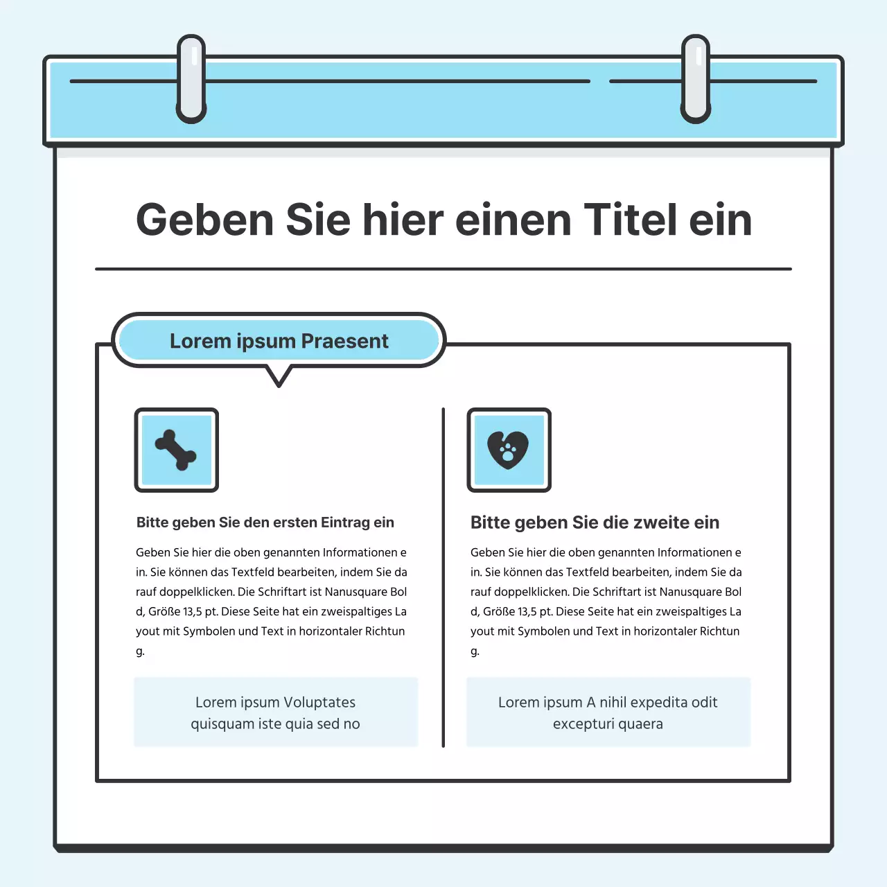Hellblaues Notenkonzept Hübsche Karte mit niedlichen IllustrationenNews
