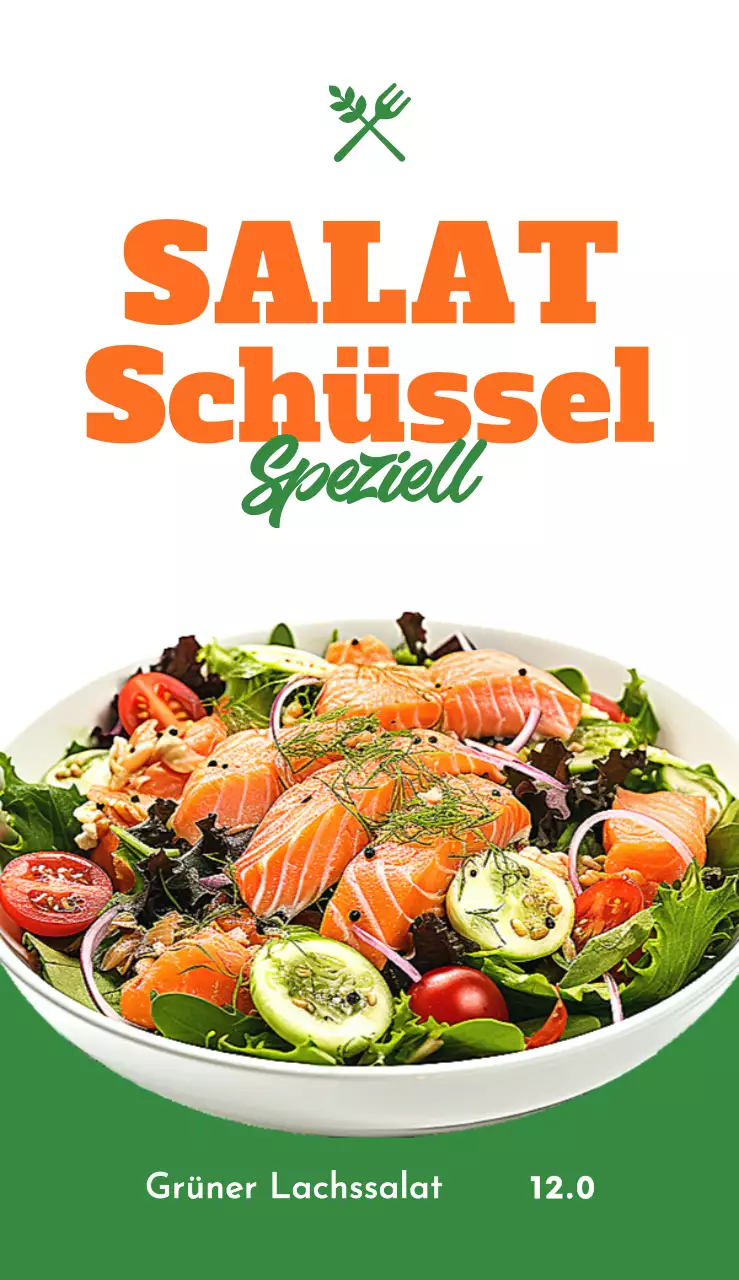 Frischer Salat Menü Beschilderung mit orange grün gelben Salatschüssel menübezogene Text und Logo Illustration