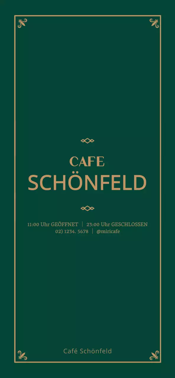 Luxuriöses gerahmtes Konzept-Café-Menü in Dunkelgrün und Gold für Preisgestaltung und Werbung