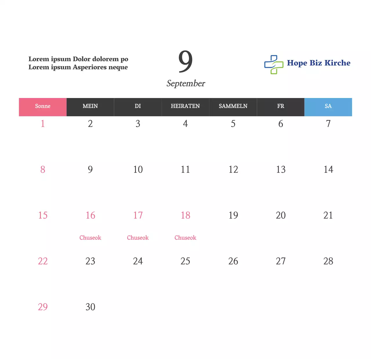 Einfacher Bibelvers-Kirchen-Tischkalender