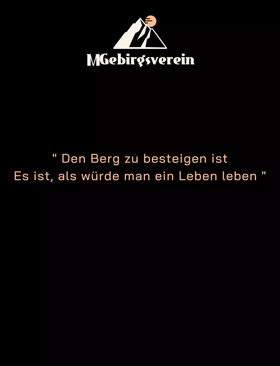 Gebirgsverein mit schwarz-orangefarbenen Bergillustrationen