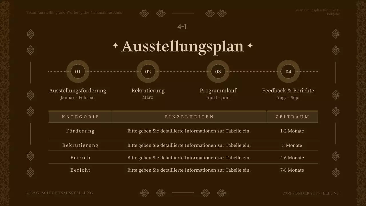 Brauner Ton Museum Ausstellungsprogramm Plan für die erste Hälfte des Jahres