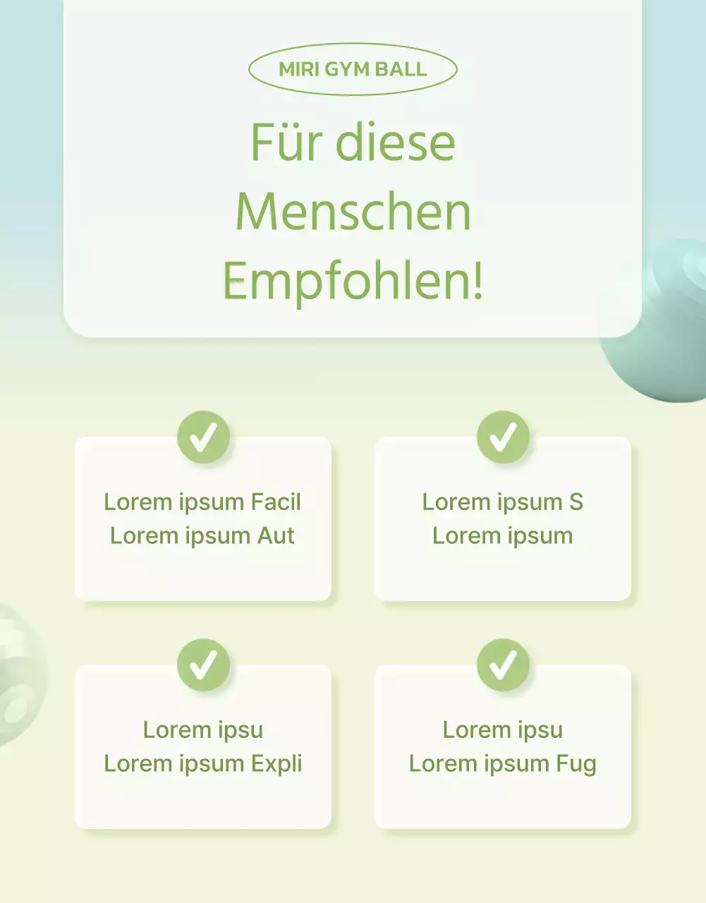 Das künstlerische lila, lindgrüne und blaue Gymnastikballgerät wird vorgestellt