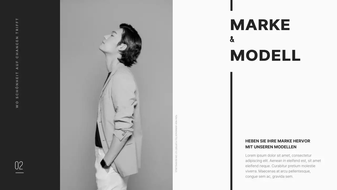 Ein sauberes und modernes Firmenprofil einer Modelagentur in Schwarz.