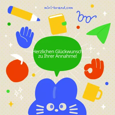 Blaue und gelbe niedliche Glückwunschnachricht für die Zulassung