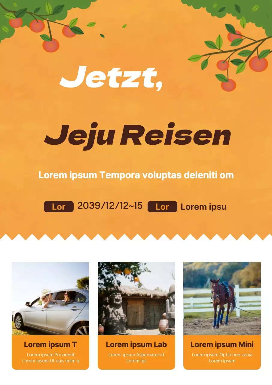 Orange-weißer Flyer, der für ein vergünstigtes Angebot eines Reisebüros wirbt