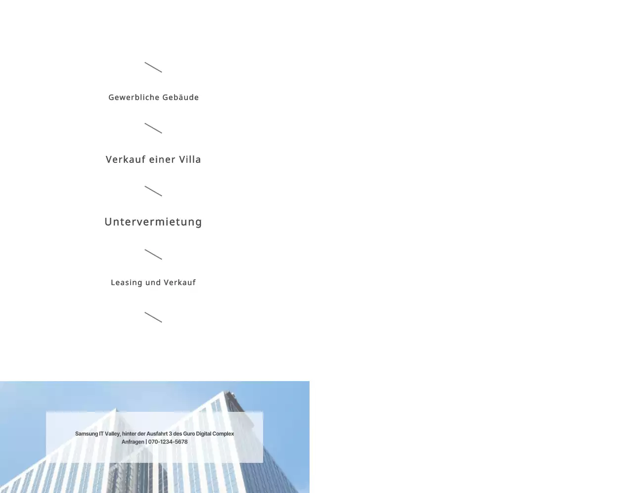 Ein einfaches Biz mit dunkelgrauem Text und Bildern, um für Immobilien zu werben.