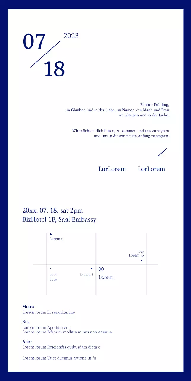 Eine saubere Hochzeitseinladung mit blauem Hintergrund