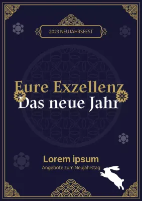 Neujahrsplakat in Blau und Gold