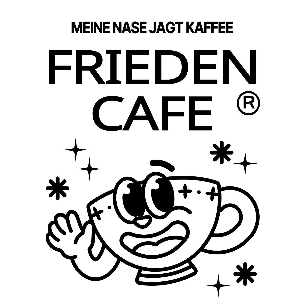 Niedlich und hip Kaffeetasse Zeichen und Text-Kombination in schwarz und weiß Logo-Stil für Café Förderung und Förderung