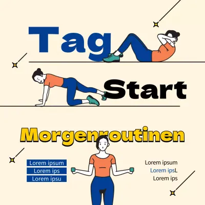 Gelbe und blaue Pilates-Pose Erklärungen für soziale Medien