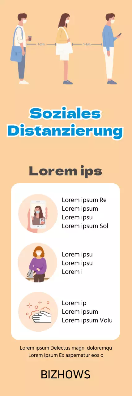 Orange blau saubere Illustration soziale Distanzierung Leitfaden