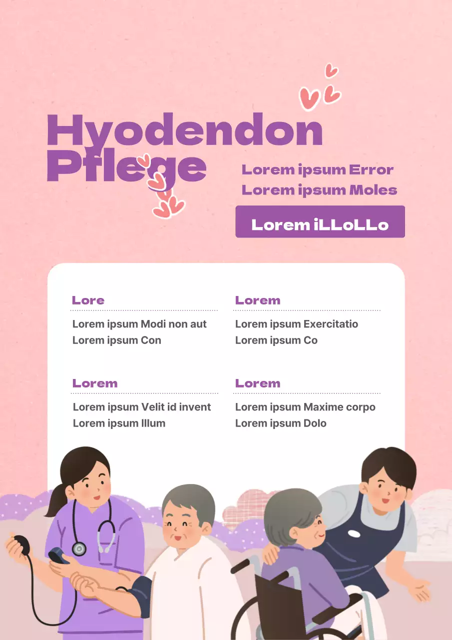 Rosa mauve Aged Care Theme mit warmen Texturen und weichen Illustrationskonzepten