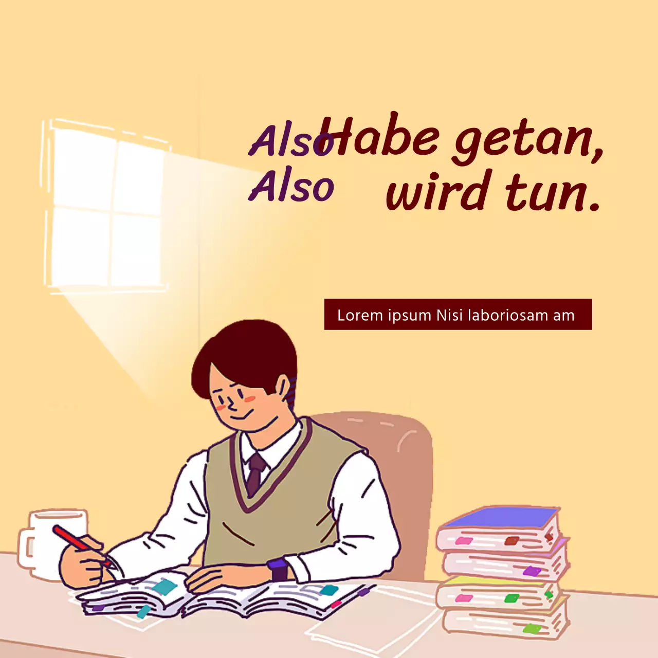 Heilungsthema für Prüflinge mit gelb-brauner warmer Handzeichnung Konzept